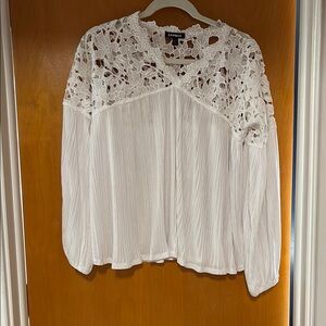 Express White Ribbed Lace Blouse